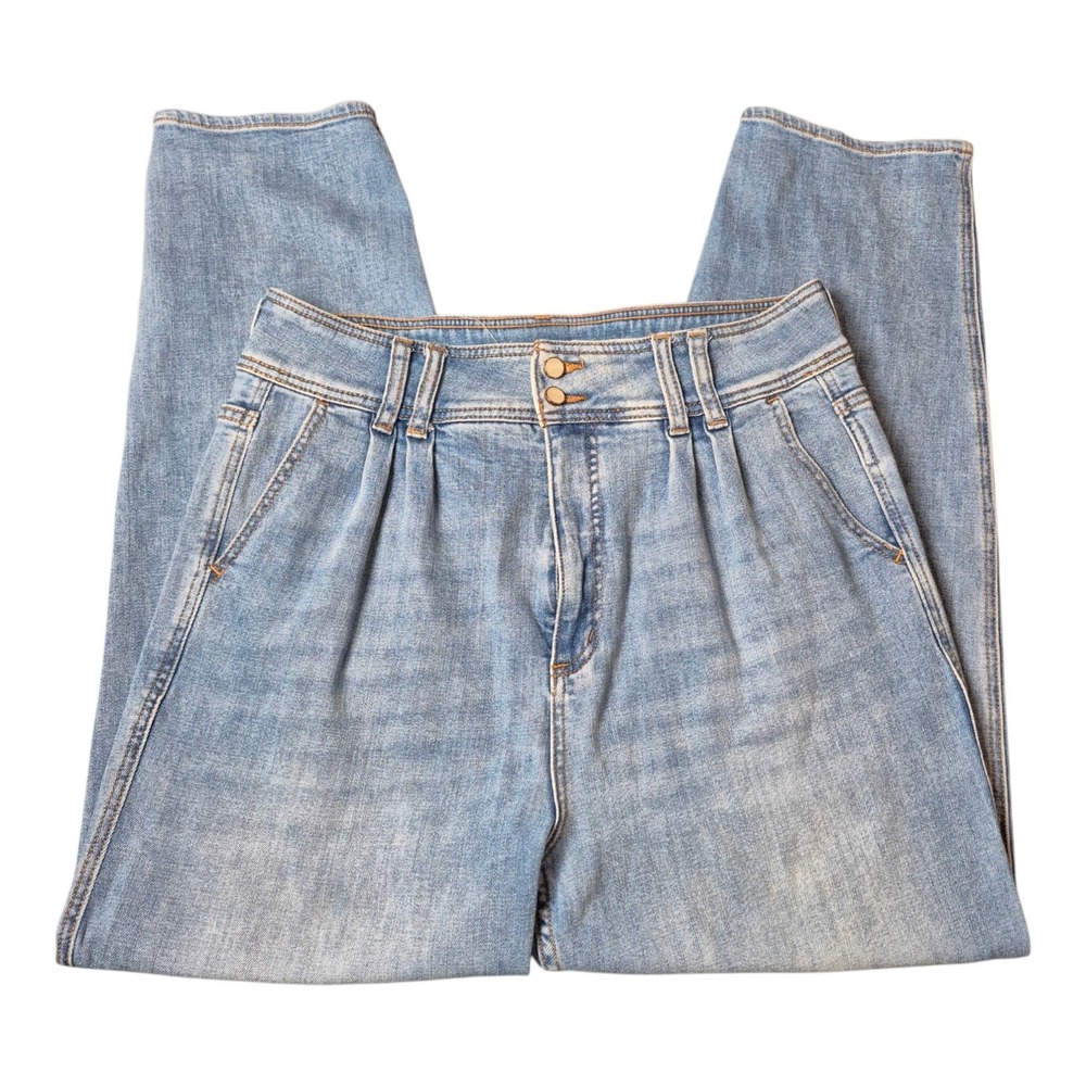 Pilcro Anthropologie Women's 30 Pleated High Rise Tapered Jeans Light Blue